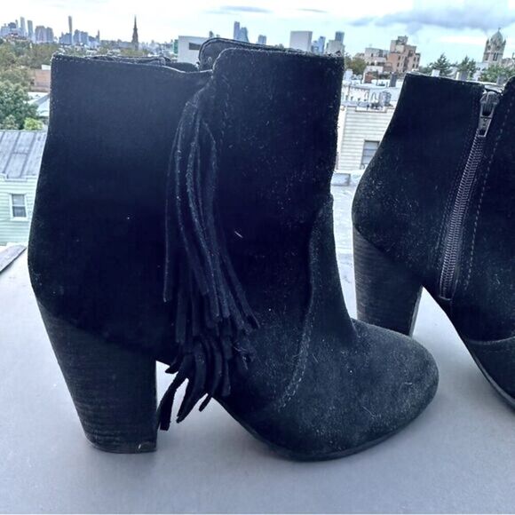 H&M black suede fringe boot​s size 8 western coastal cowgirl indie edgy grunge - Picture 2 of 3